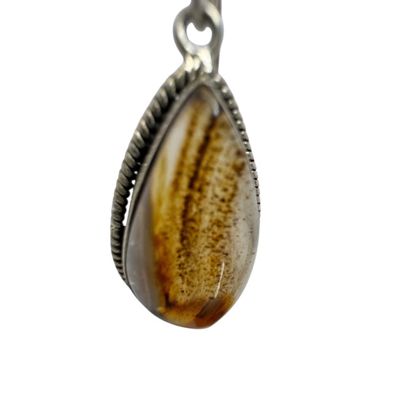Sterling Silver 925 Dendritic Agate Jasper Teardrop Drop Earrings Boho Gemstone - Picture 2 of 6